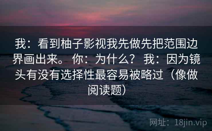 我：看到柚子影视我先做先把范围边界画出来。 你：为什么？ 我：因为镜头有没有选择性最容易被略过（像做阅读题）